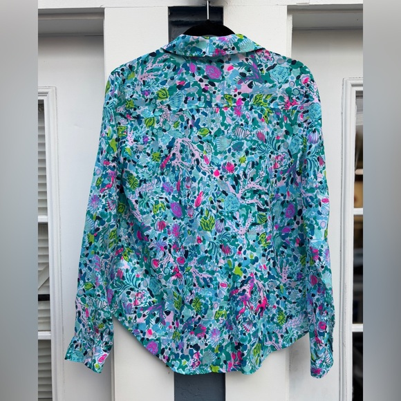 Lilly Pulitzer Sea View Linen Button Down Top In Multi Dive Bar, Size M - Picture 7 of 16